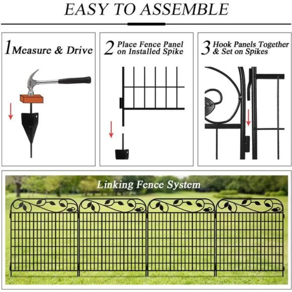 Metal Garden Fence Border 44”x 36” 4Pack Heavy Duty Rustproof Decorative Garden